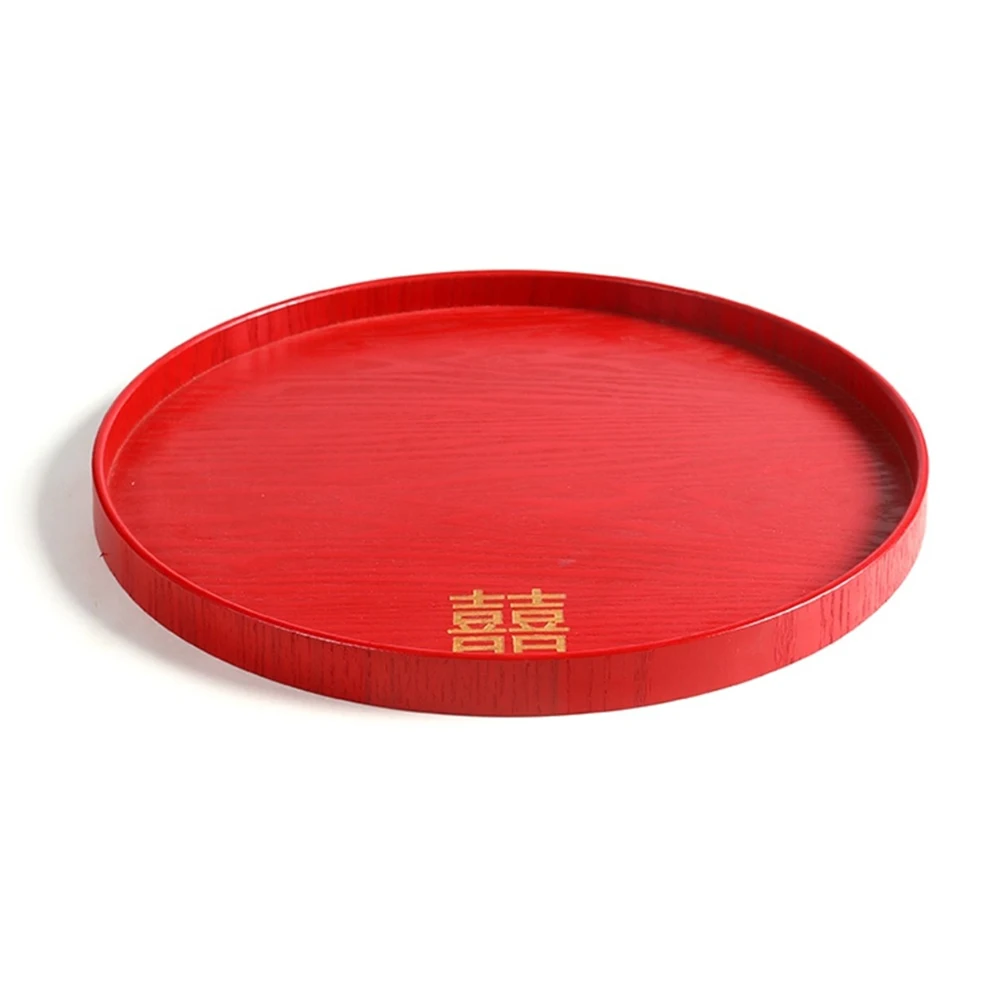 

Red Round Wedding Tea Tray Festive Dessert Plate Pantry Organizer Candy Tray Wooden Trays Pallet Toast Plate Food Story Tray