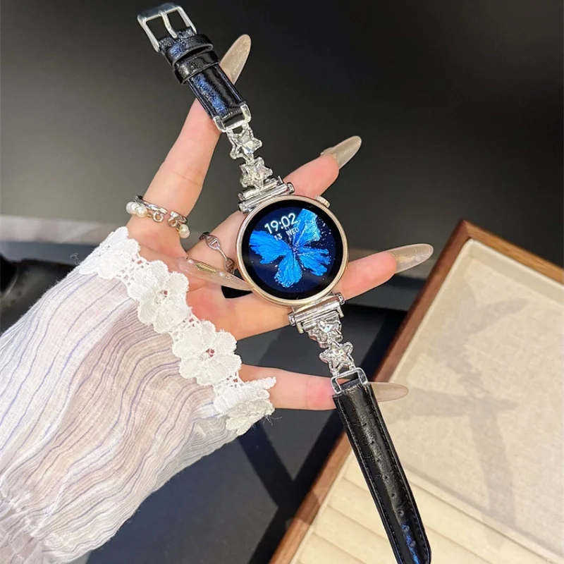 

Diamond studded pentagram leather strap suitable for Huawei GT5/GT5 Pro/GT4/GT2/3/4 22mm/20mm/18mm fashionable strap