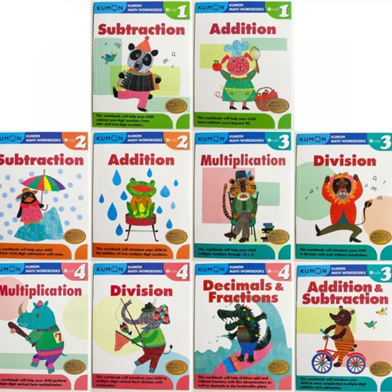 10 books/set kumon Kiszámítás Matematikai workbooks Angol Matematikai problems Ünnepély Oktatásügy stihl G1-G4 számára korunky 6-10 évek Öregember