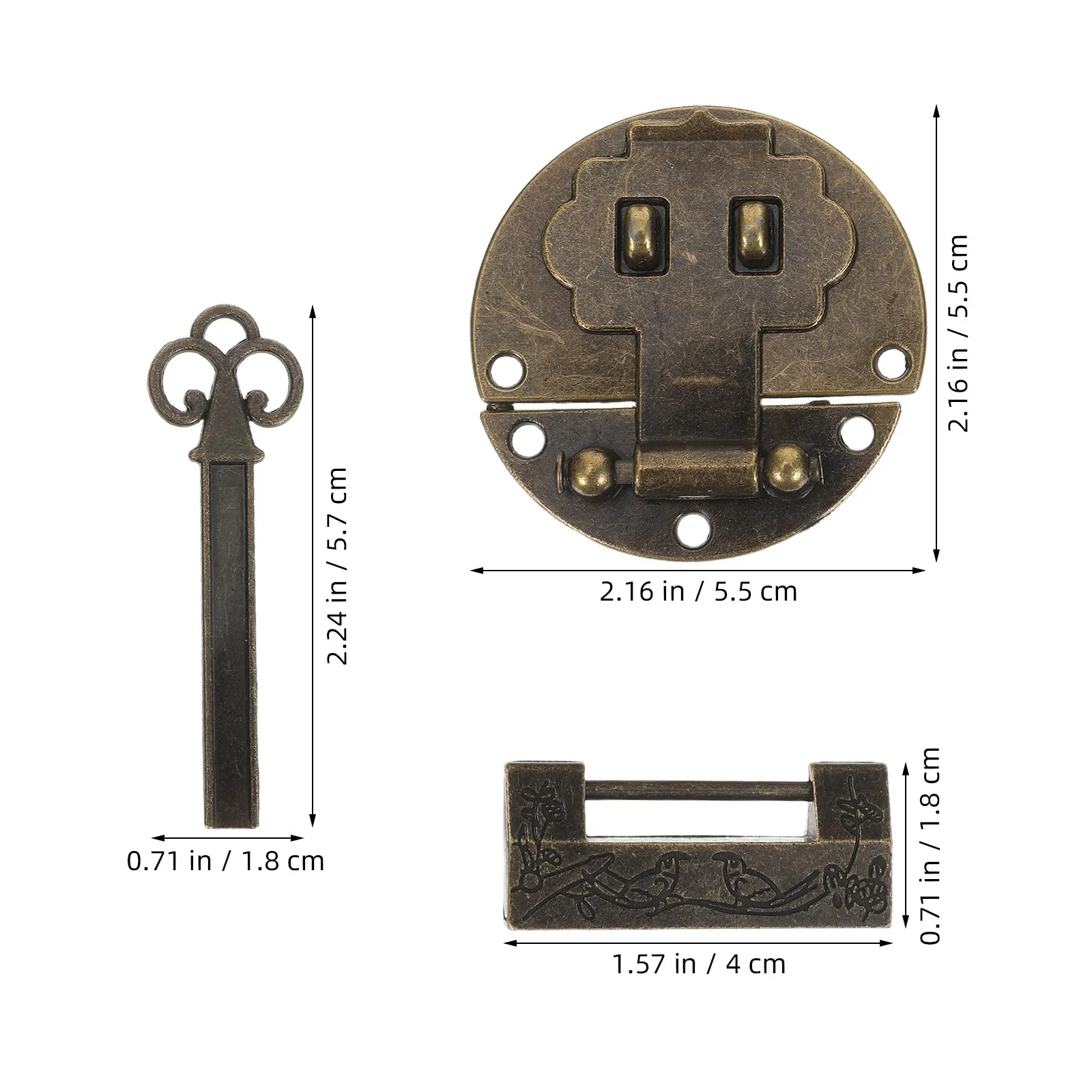 1Set Lock Clasp Hasp Chinese Vintage Wood Box Locking Latch Jewelry Trinket Chest Bird Flower Lock Centre Spacing 40Mm