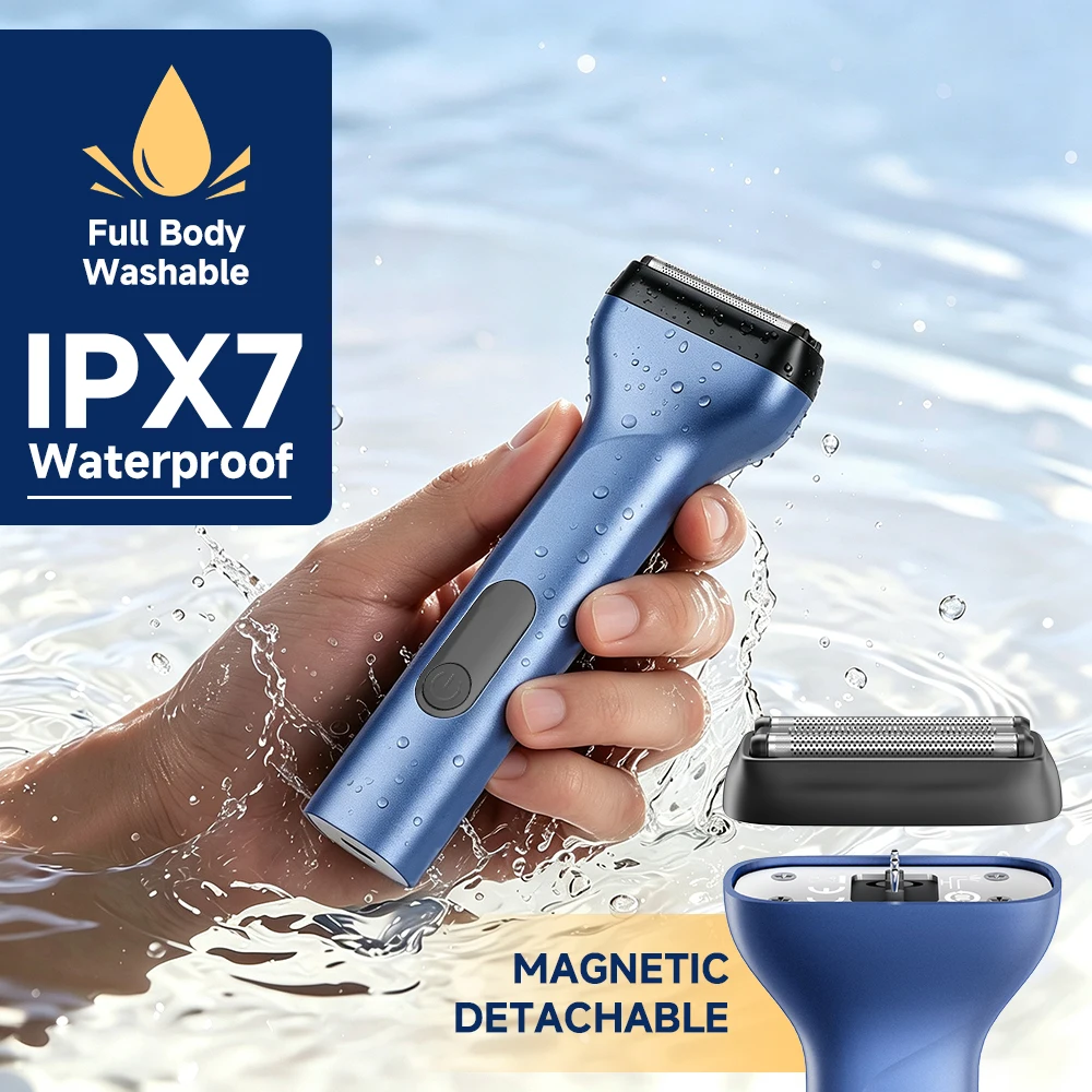 Men's Electric Shaver, 3 Floating Foil Heads Reciprocating Razor, IPX7 Waterproof, Magnetic Detachable, 90 Min