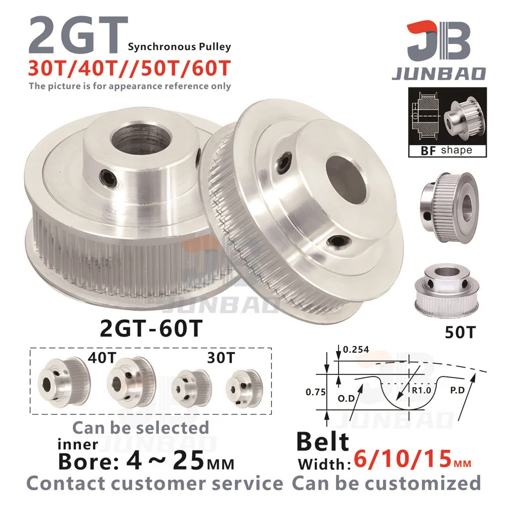 

2GT Synchronous Wheel GT2 Timing pulley 30T 40T 50T 60Teeth Width 6 10 15MM Bore 4 To 25MM G2M Drive Gear 3D printer parts VORON