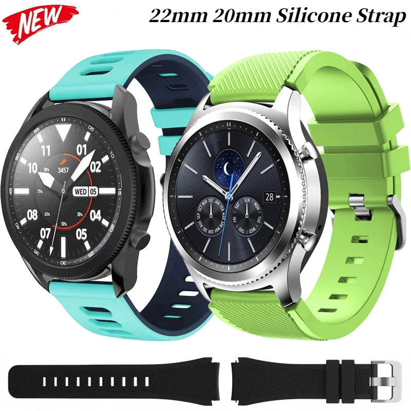 

Силиконовый ремешок 22/20 мм для Samsung Watch 3/Gear S3/Huawei Watch 5/4/3/GT6-5-3-2 Pro, ремешок с металлической пряжкой, спортивный браслет, ремешок для часов