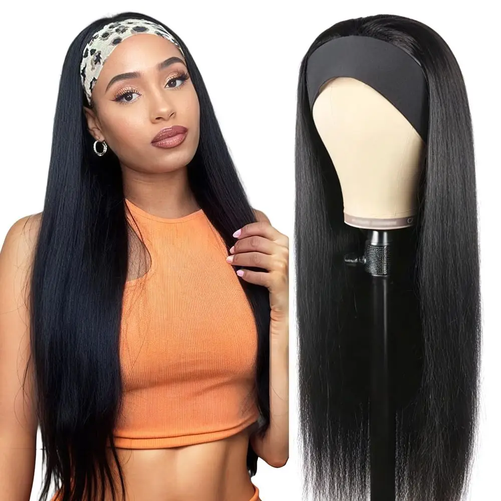 

18 Straight Brazilian Virgin Hair Headband Wig, 150% Density, Natural Color, Glueless for Black Women