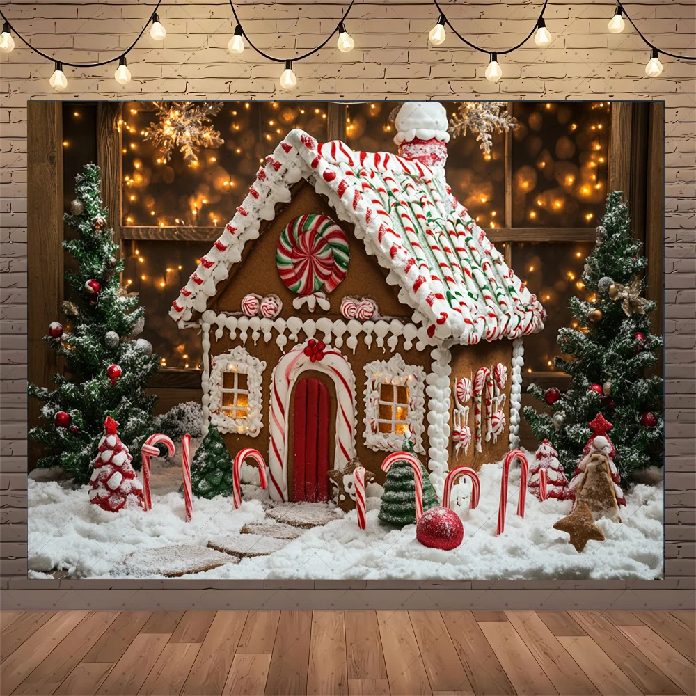 

Photography Background Winter Christmas Forest House Snow Xmas Tree Kids Family Portrait Decor Backdrop Photo Studio
