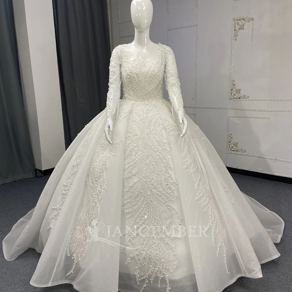 

Бальное платье принцессы с бисером по индивидуальному заказу, роскошное свадебное платье с длинными рукавами, оптовая продажа, свадебное платье на шнуровке сзади, Vestido De Novia