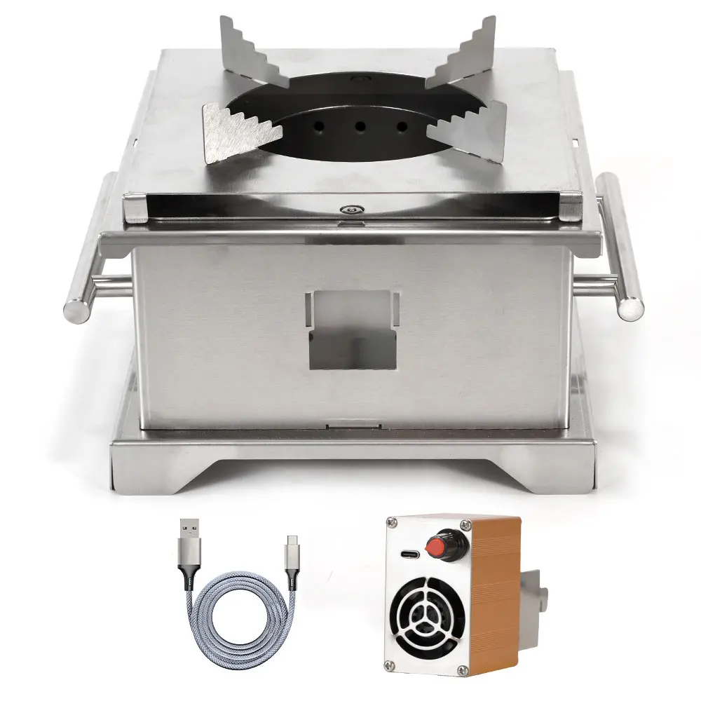 

Квадратная дровяная печь с вентилятором типа C, съемная портативная уличная печь, двухслойная походная печь из нержавеющей стали для ближнего вентиляции