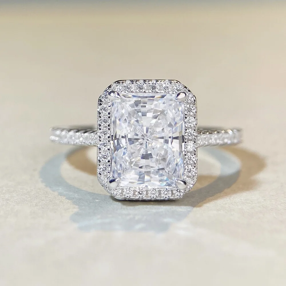 

S925 Sterling Silver Ring Female Redeen Che Princess Square Bag Silver Wedding Diamond Ring