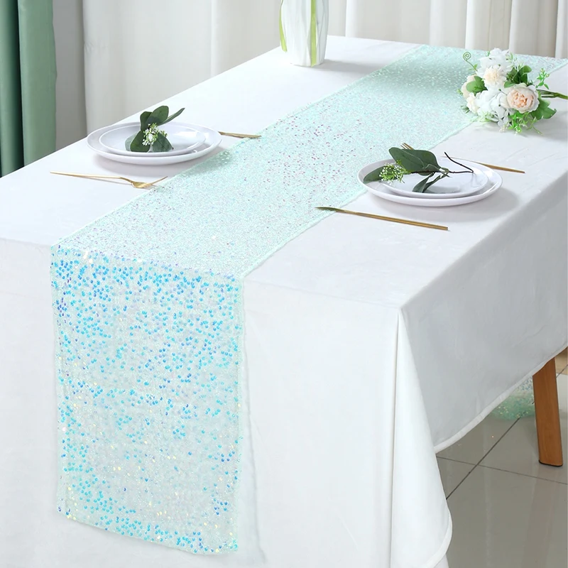 Mermaid Theme Birthday Table Runner Mermaid Birthday Decoration Mesh Sequins Table Runner Baby Shower Mermaid Party Supplies