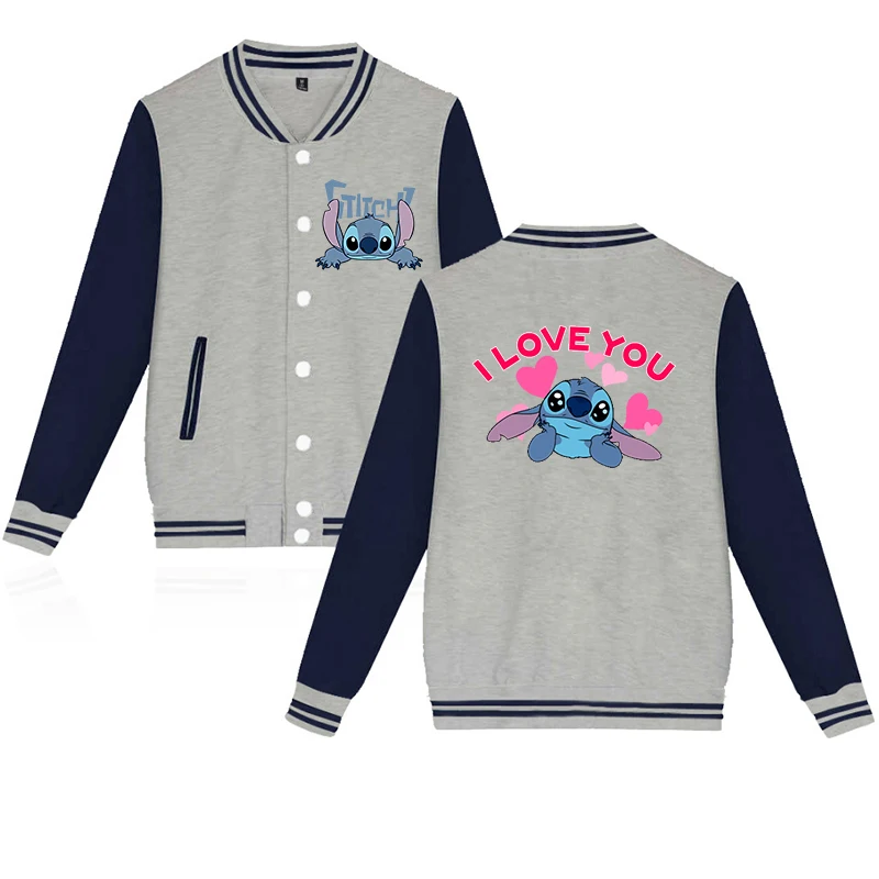 Y2k 90s Stitch Disney Hoodie Baseball Jacket Men Women Sweatshirt Kids Boys Girls Harajuku Jackets Streetwear College Coats