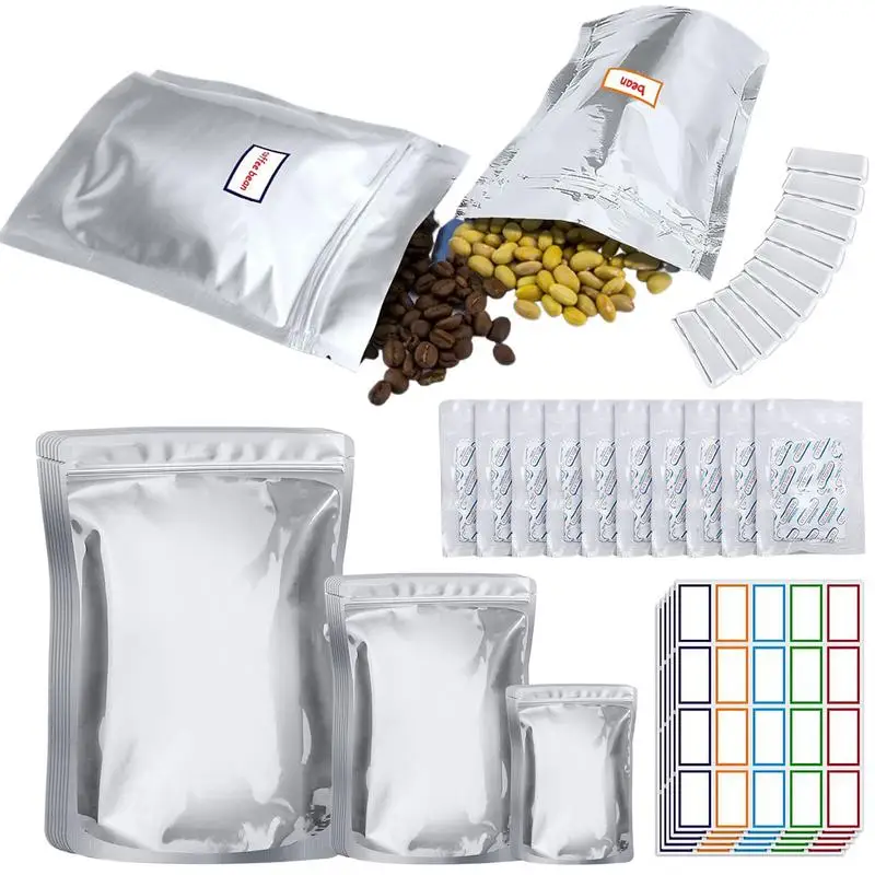 Mylar Bags With Oxygen Absorbers Mylar Bags With 100x400CC Oxygen Absorbers 3 Layers Thicken Stand-Up Zipper Pouches Resealable