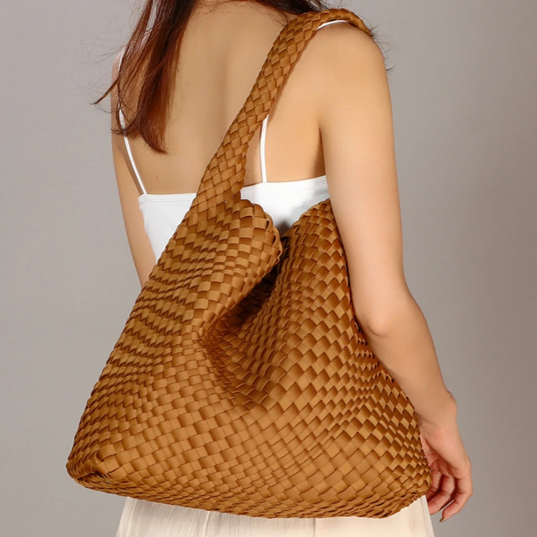 

2PC/SET Fashion Hobo Bag Handmade Woven Casual Female Handbag Large Capacity Neoprene Tote Bag Women Shoulder Bag Neoprene Weave