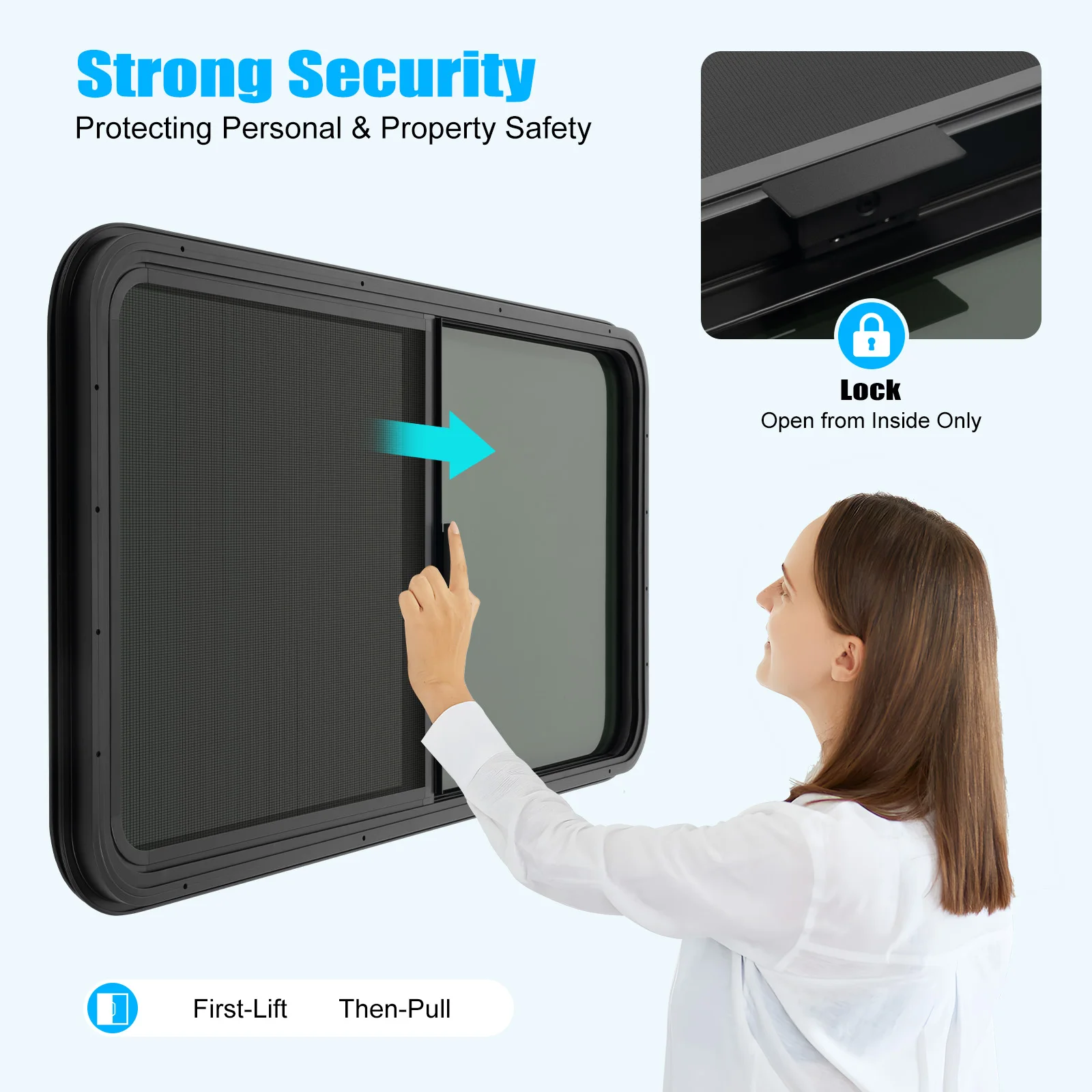 RV Window with Lock Mechanism, Glass Light Transmittance 25% Strong Sealing Performance Good Ventilation for Universal RV