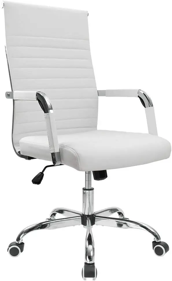 

Ribbed Office Desk Chair Mid-Back PU Leather Executive Conference Task Chair Adjustable Swivel Chair with Arms