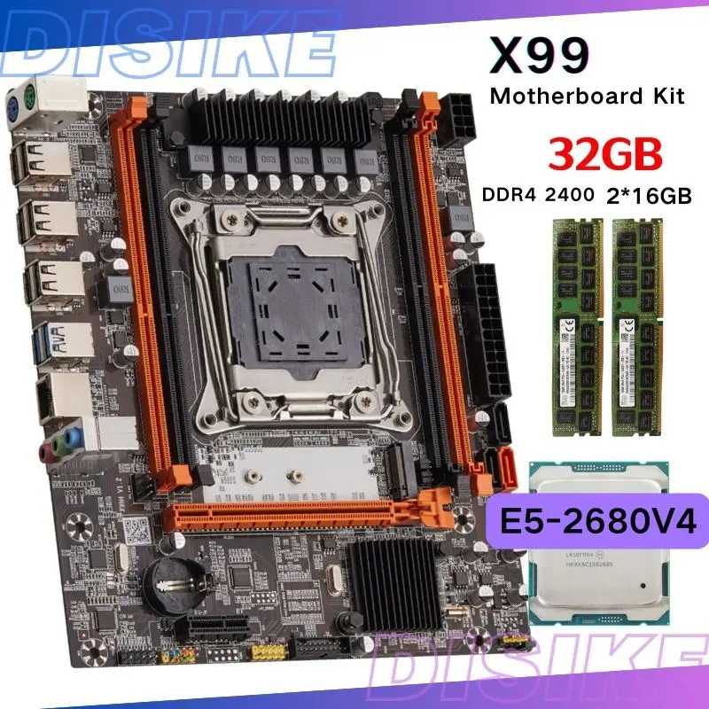 X99 Motherboard Combo Kit Xeon E5 2680V4 ECC Memory DDR4 32GB (2PCS 16G) 2400MHz RAM LGA 2011-3