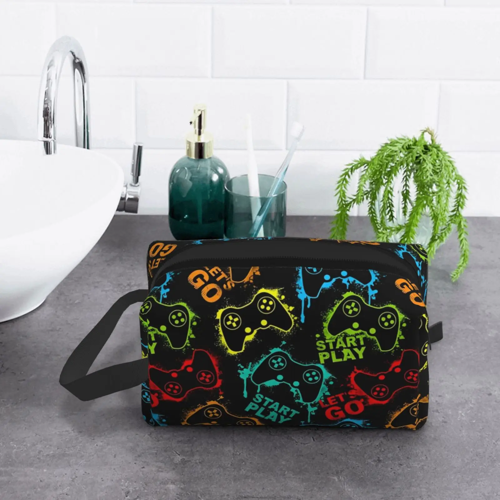 Game Controller Video Gamepad pattern Cosmetic Bags Portable Makeup Bag for Travel Toiletry Bag Accessories Organizer Pouch