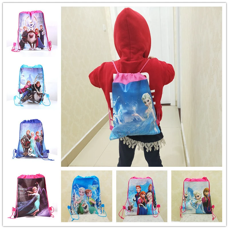 Disney Frozen Princess Bag Cute Princess Elsa Printed Cartoon Drawstring Backpack for Girls Double-Sided Sports Storage Bag Gift