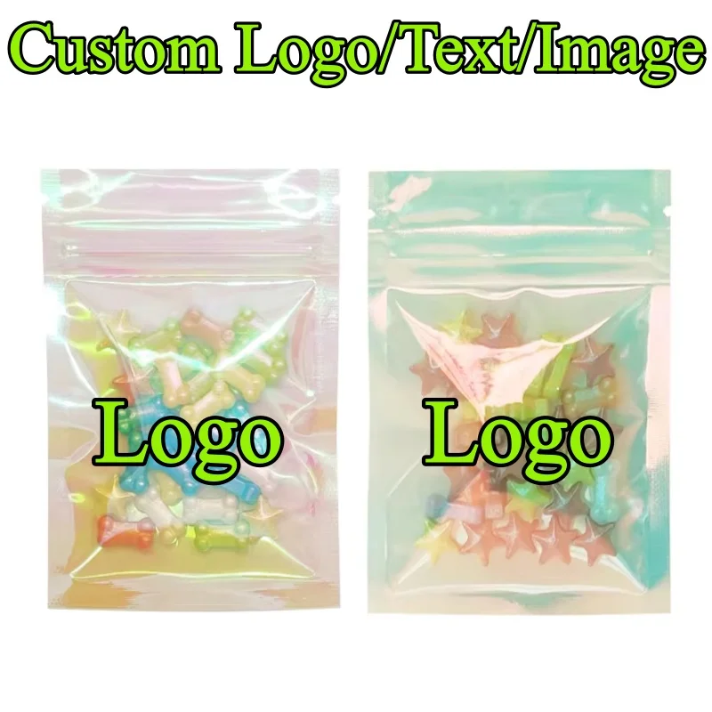 Paquete de 200 Bolsas de Embalaje con Cierre Hermético, Holográficas, Iridiscentes, Láser, para Logotipo Personalizado, para Cacao, Matcha, Snacks, Café, Dulces, Té, Regalos