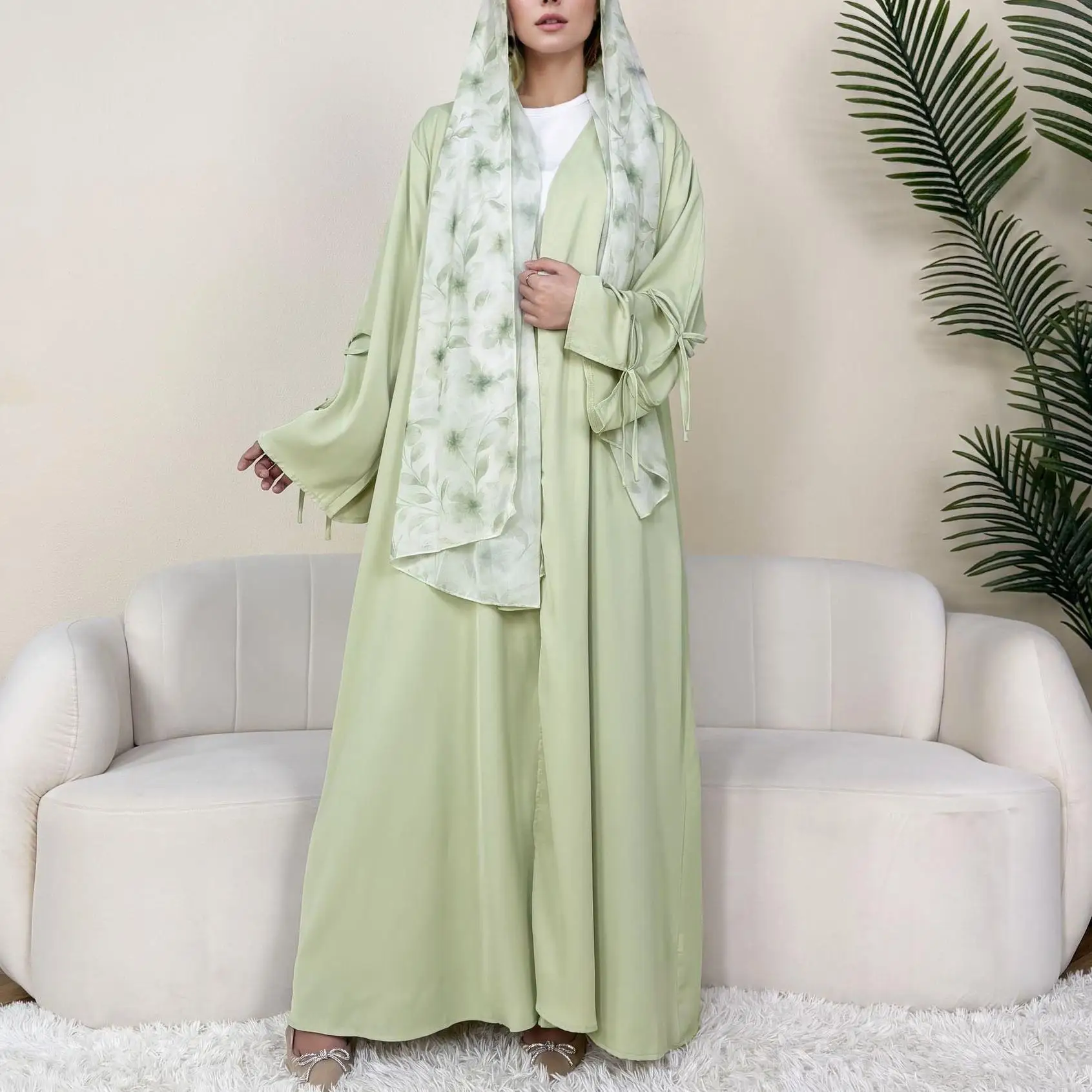 Eid Abayas for Women Muslim Dress Bow Cardigan Jalabiya Ramadan Dubai Kebaya Caftan Marocain Femme Robe Kimono Kaftan Vestidos