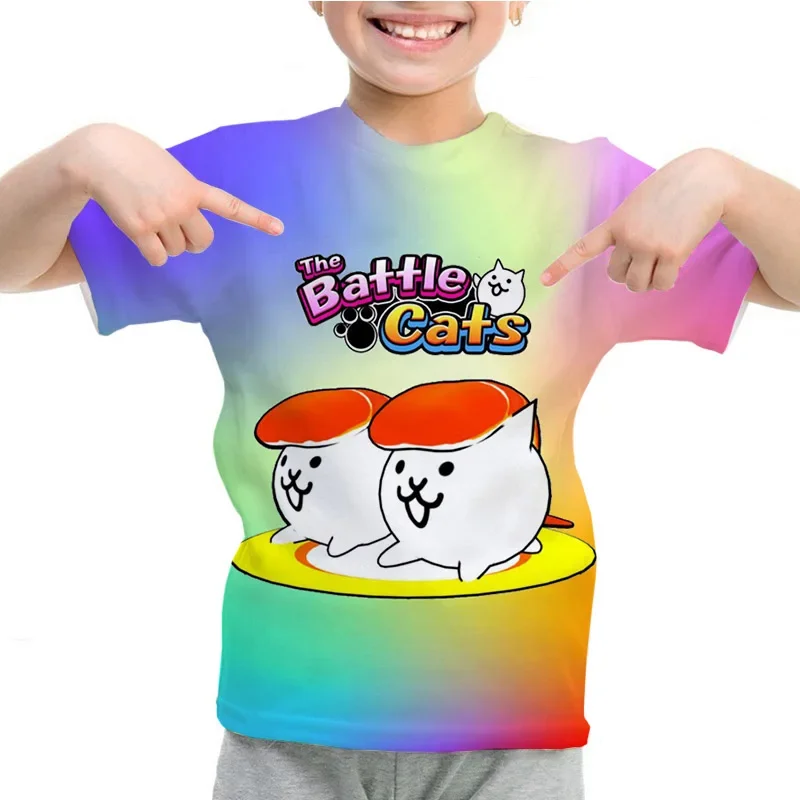 The Battle Cats T-shirt Kids Clothes boys Girls Casual O-neck T Shirt Cartoon Short Sleeve Tops Summer Children's Clothing 2-14Y