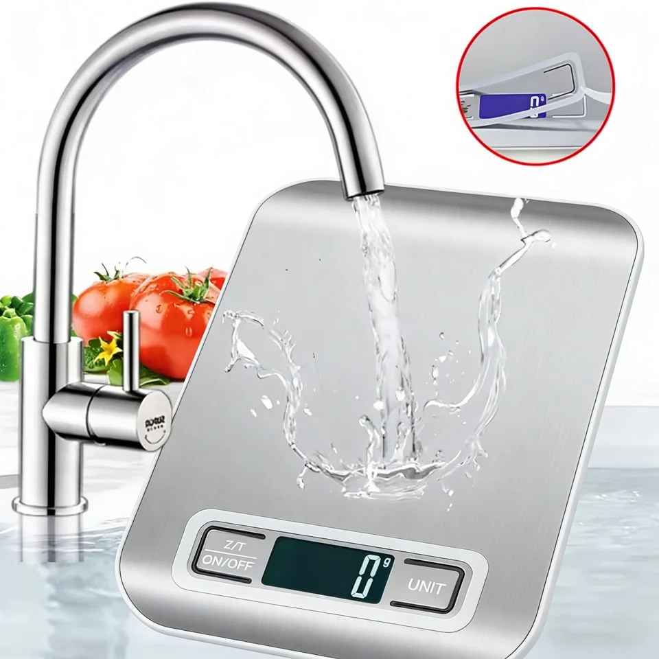 Digital Kitchen Scale 10kg-1g LED Display Stainless Steel Panel Electronic Scales for Home Food Snacks Weighing Baking Tools
