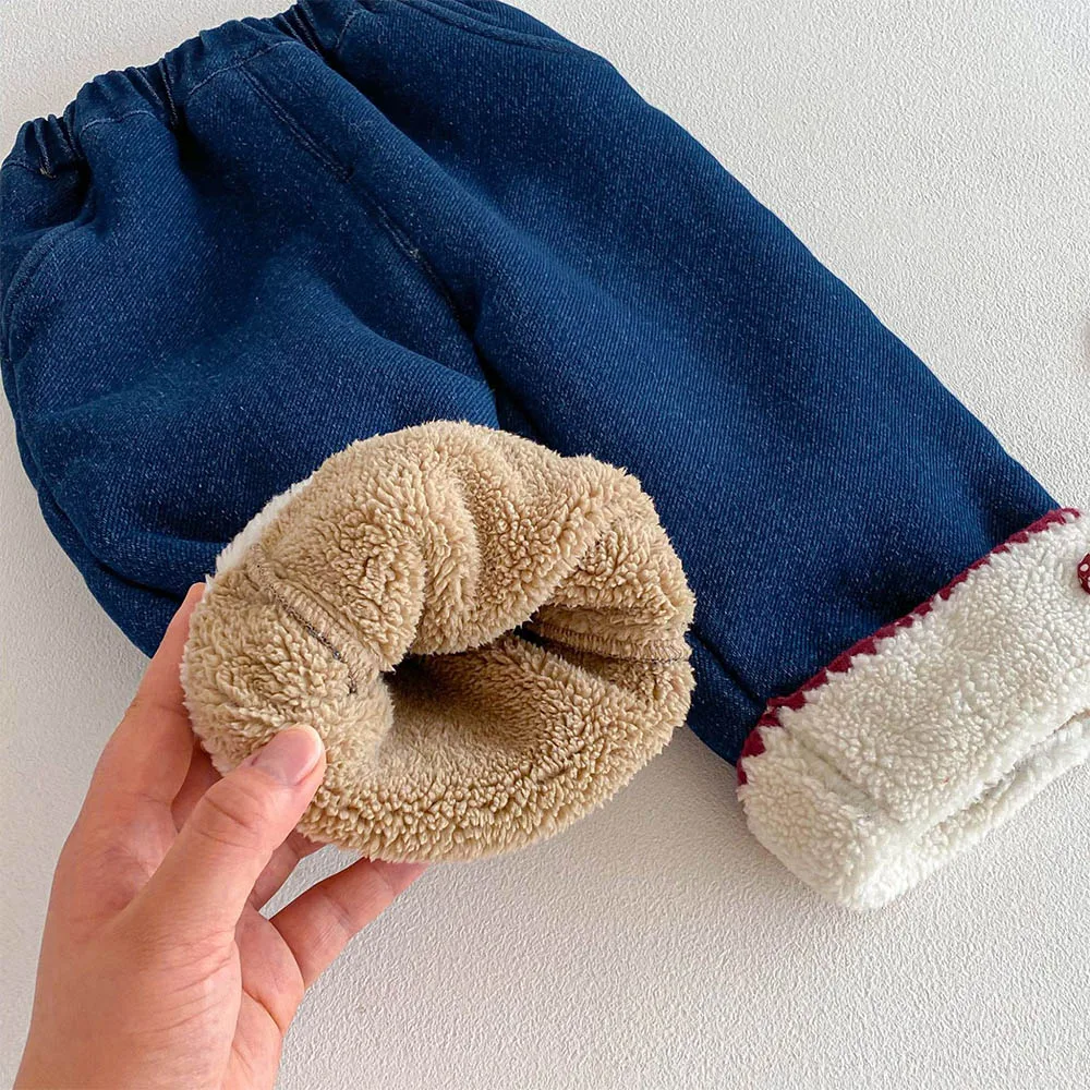 2026 Girls Jeans Velvet Thick Warm Winter Snow Children Clothing Straight Toddler Trousers Fashion Kids Blue Denim Pants