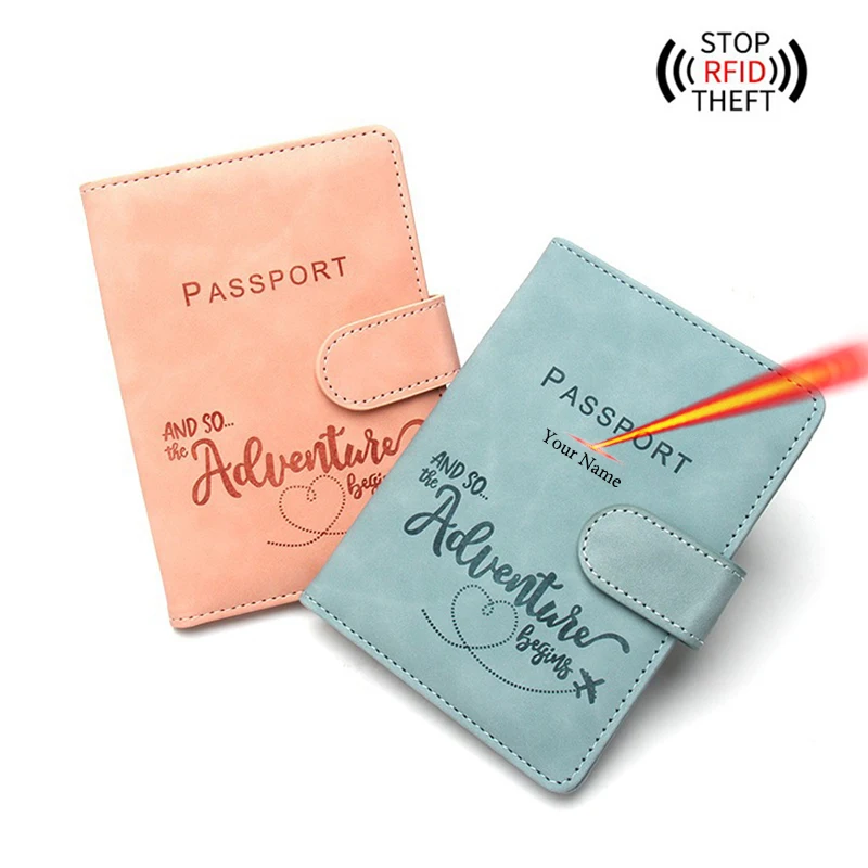 

Adventure Passport Cover Custom Name Rfid Travel Wallet Pu Case for Passsports Tickets Cards Holder Travel Document Organizer