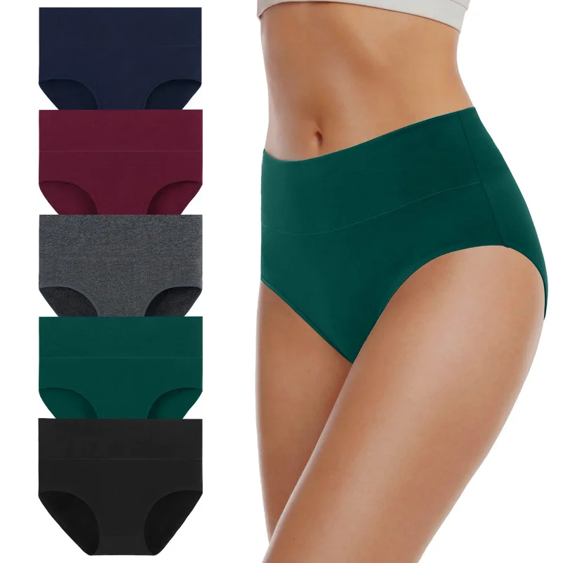 Lot de 5 culottes en coton et spandex pour femmes, couvrance complète du ventre