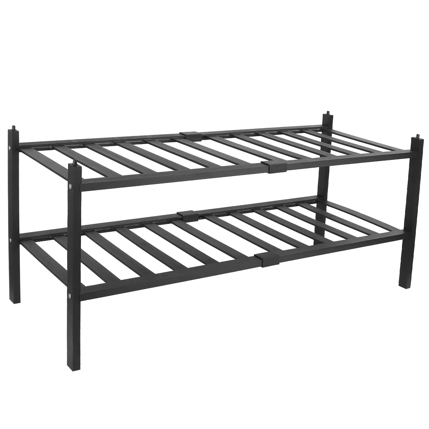 

Bamboo Shoe Rack 2 Tier Stackable Shoe Shelf Free Standing Small Shoe Storage Organizer for Entryway Closet
