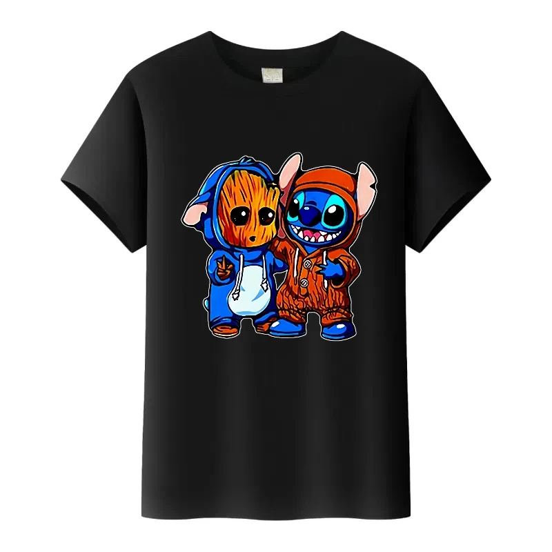 Camiseta con gráfico de Lilo Stitch de dibujos animados Kawaii de Disney para mujer, camiseta de manga corta de verano, camisetas negras para mujer, camisetas para niños, blusas para hombre