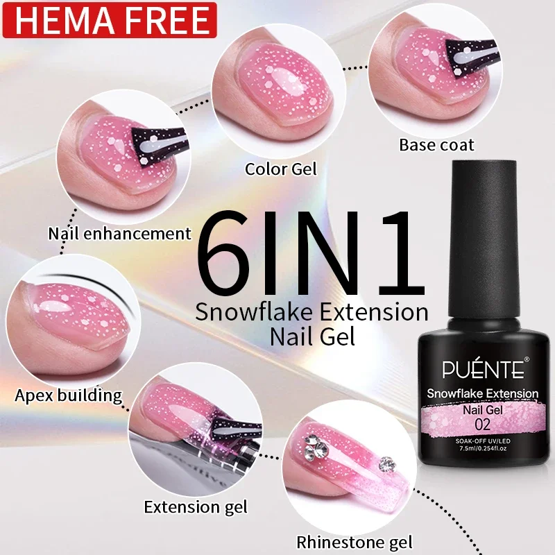 7.5ML Neon Colors Snowflake Extension Nail Gel Polish Hema Free Glitter Sequins Builder Nail Gel Semi-Permanent UV Nail Varnish