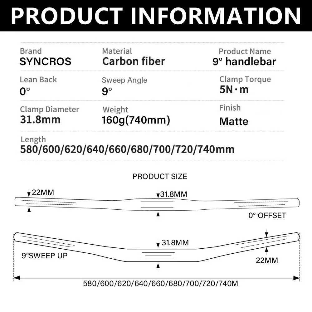 9 Degree Back sweep Handlebars UD Carbon Fiber Handlebar 31.8mm Bicycle MTB Handlebar Mountain Bike Parts