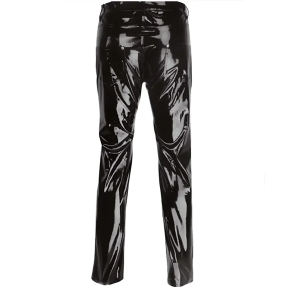 Pantalones rectos de cuero brillante para hombre, pantalones ajustados de látex, Wetlook, a la moda, para fiesta en club nocturno y baile