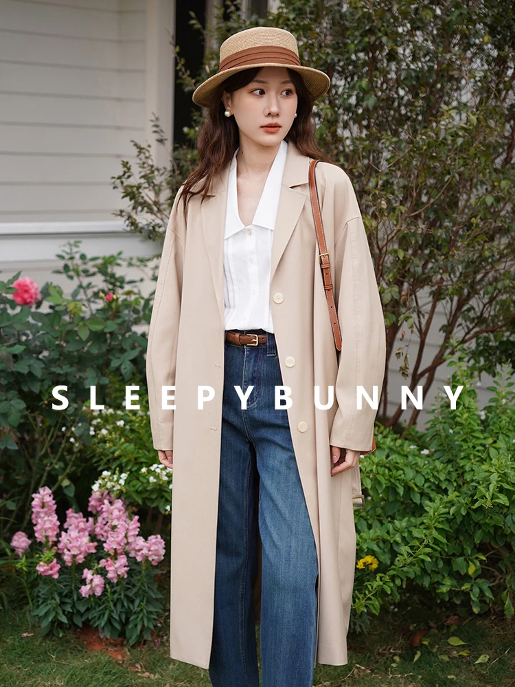 Loose Long Trench Coat Women Blazer Collar Casual Drop Shoulder Overcoat Autumn British Style Minimalist Outerwear Office Daily