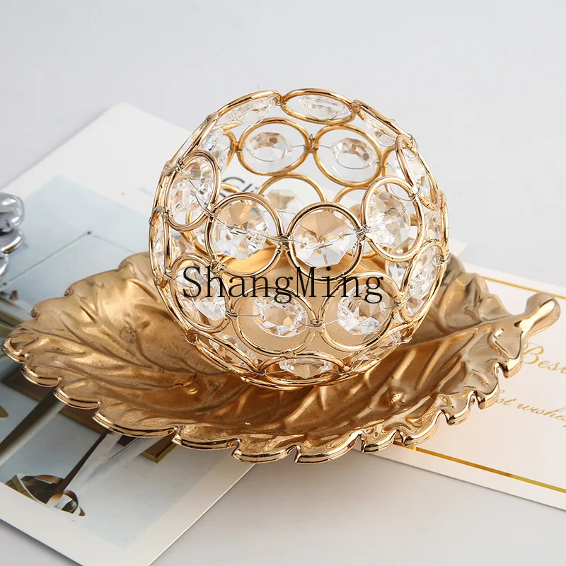 

DSA wrought iron crystal candle holder creative metal leaf electroplating ornament desktop decoration jewelry