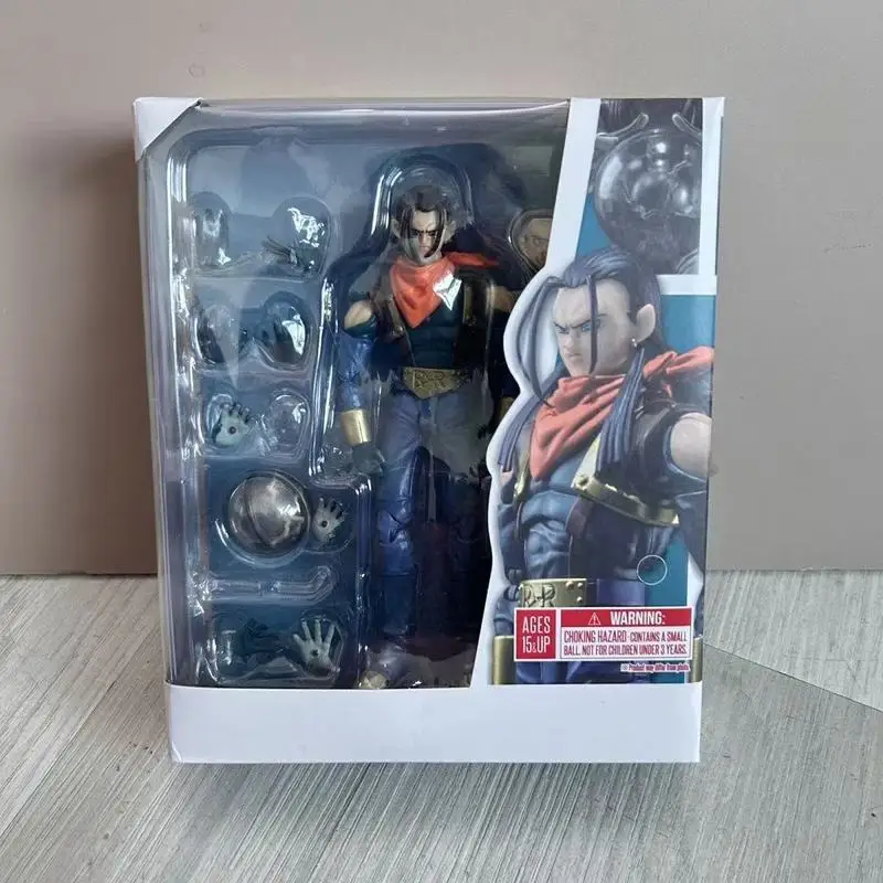 Figura de acción articulada de Dragon Ball GT SHF Android 17 con manos reemplazables y cabeza esculpida, modelo de colección de anime para coleccionistas.