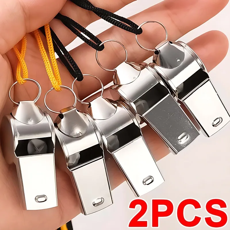 Stainless Steel Whistles Referee Sport Rugby Metal Whistle with Rope Party Training Soccer Football Basketball Cheerleading Tool