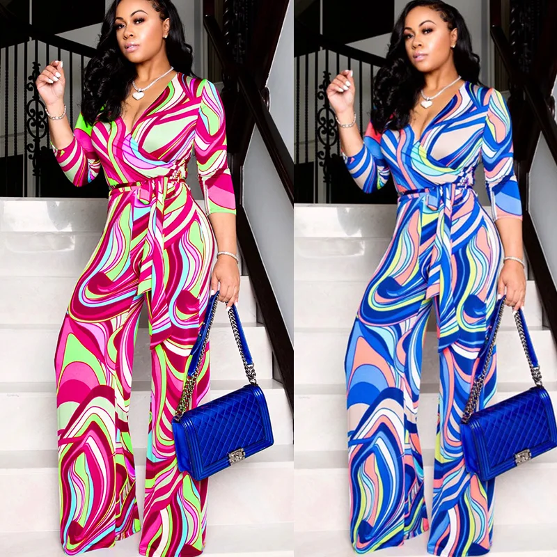 Sexy Tie Dye Printing Jumpsuits for Women 2022 Elegant Long Sleeve Night Club Party Skinny Rompers Women Casual Jumpsuit Overall