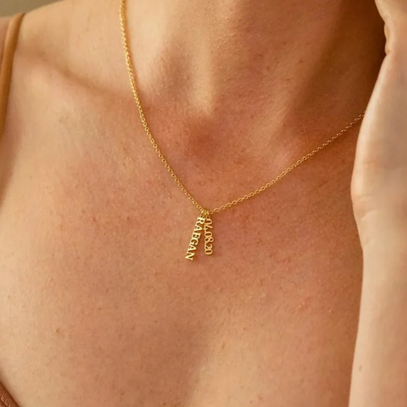 Custom Vertical Bar Name Date Necklace, Personalized Gift