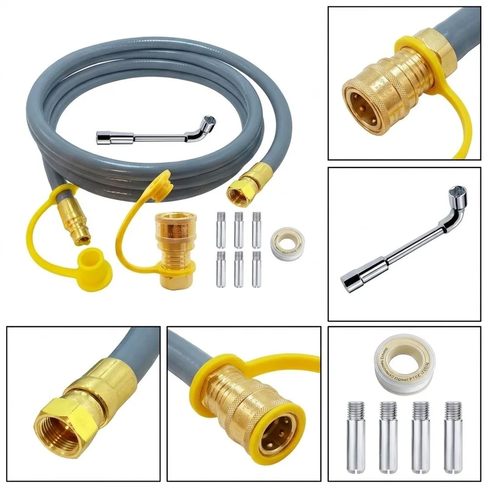 10ft 3/8in Propane Gas Hose with Male Female Quick Connect Fittings and 6 Secure Locking Pins for BBQ Outdoor Heating RV Use