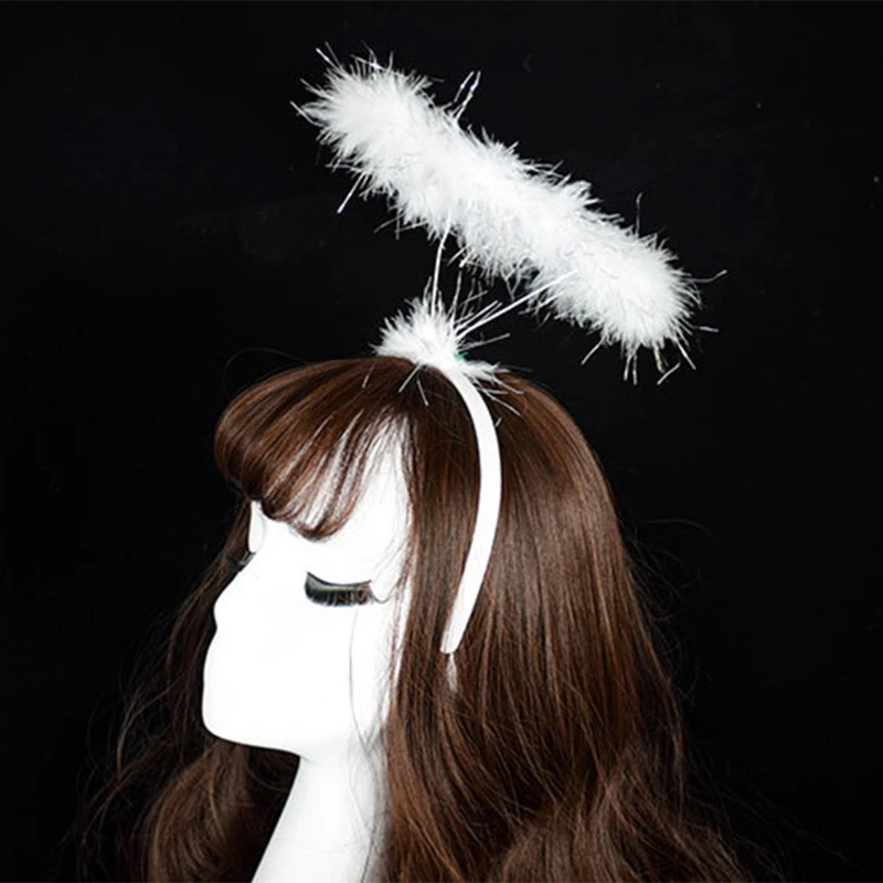 Adult Kids Angel Feather Halo Headband Women Men Halloween Birthday Costume Headpiece Stage Show Party Hair Hoop Photo Props