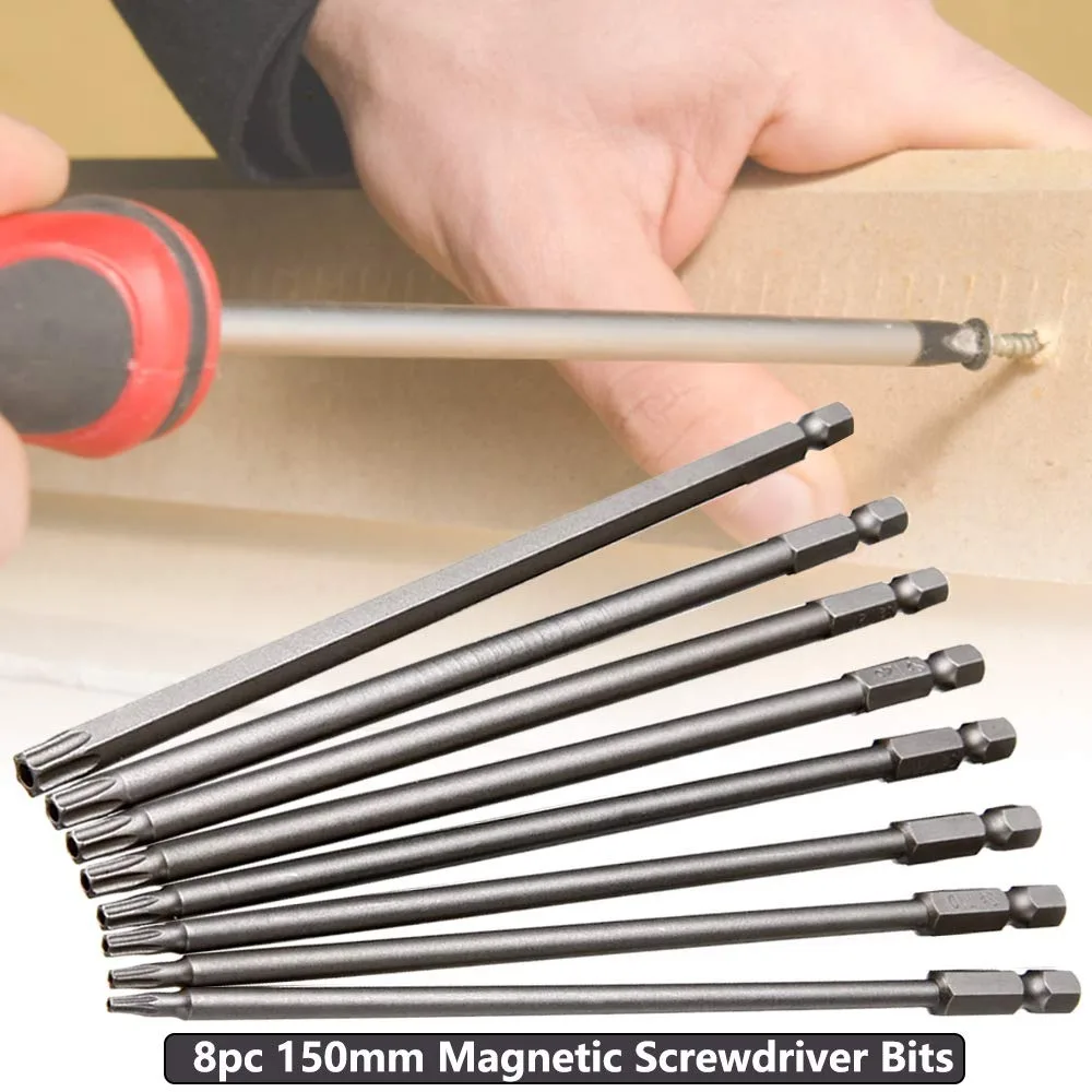 8-teiliges 1/4 Zoll Sechskant-Schaft 150mm Länge T8-T40 Magnetisches Torx-Kopf Schraubendreher-Bit-Set Stern 6-Punkt Schraubendreher-Kit Werkzeuge – Detail 1