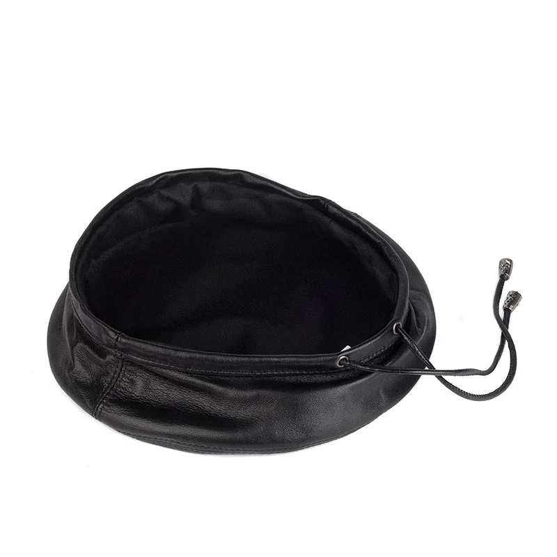 New 2024 Fashion Real Leather Beret Caps Women Female Retro Black 54-60 cm Fitted Painter Hat Mujer Streetwear Beanie