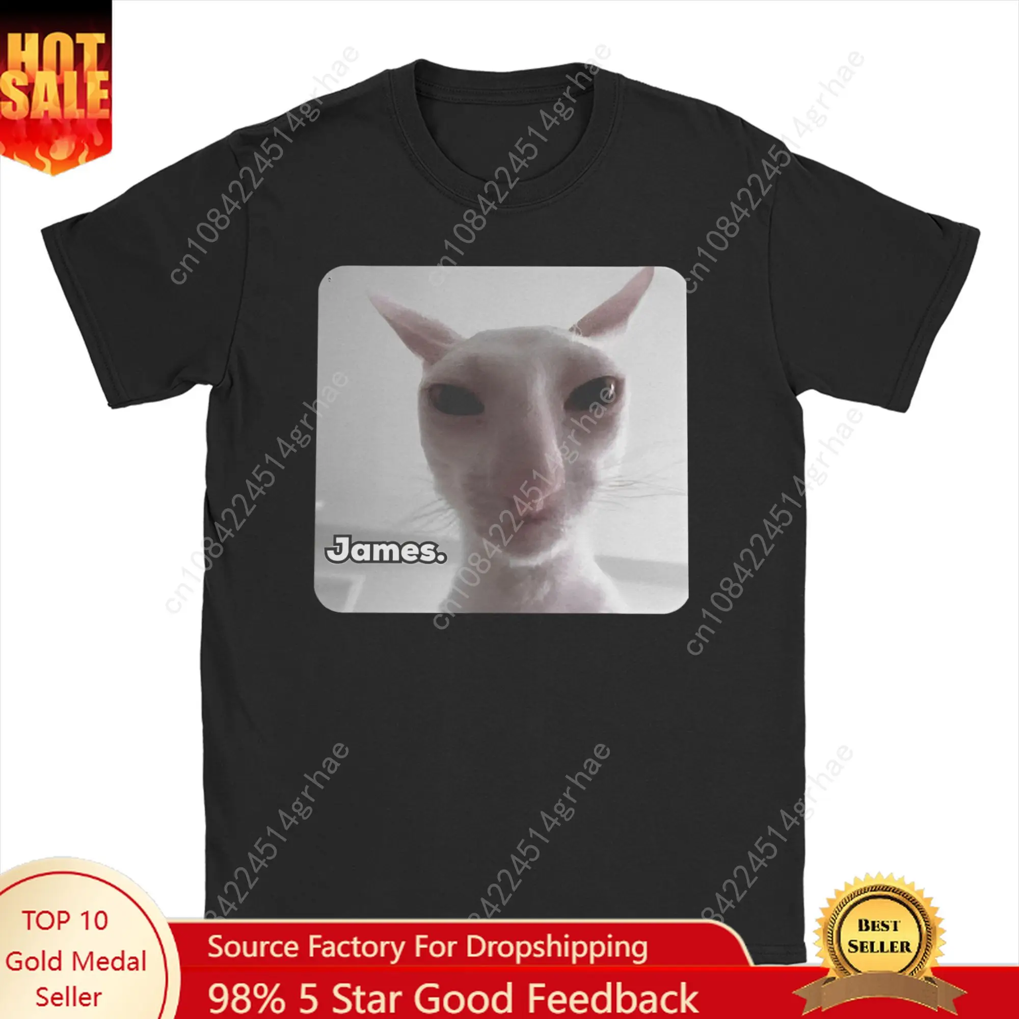 

Funny James Cat Meme Pure Cotton T-Shirt For Man Summer Cute Classic T Shirts Round Neck Harajuku Tee Shirt Oversized Loose