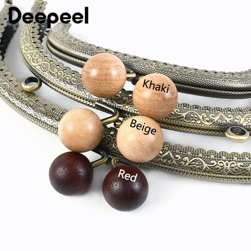 2Pcs 12.5/16.5/20.5CM Wood Bead Head Metal Embossed Purse Frame for Bag Handles Wallet Kiss Clasps Diy Hardware Sewing Accessory