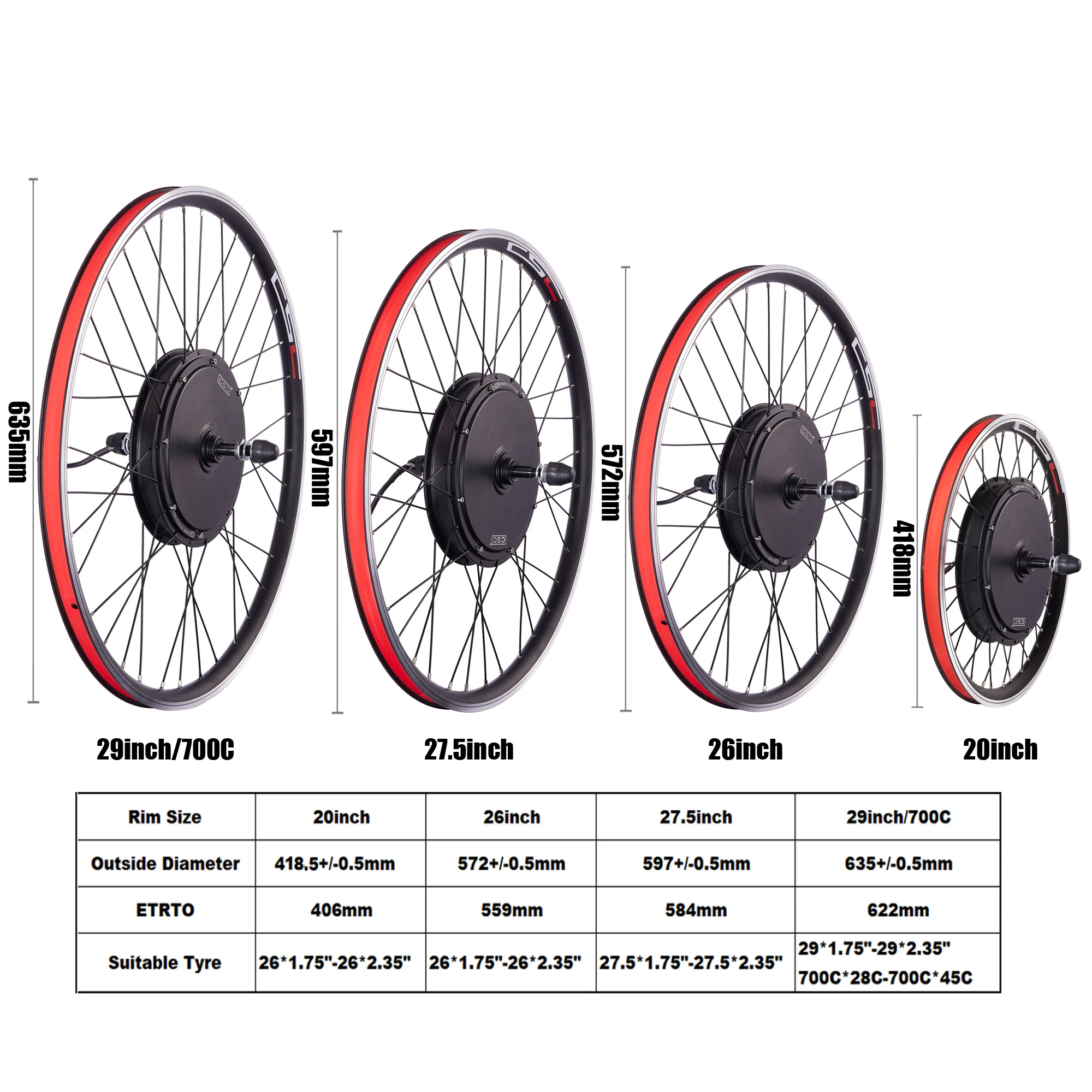 CSC 20 "26" 27.5 "29" 48 فولت 1000 واط 1500 واط مكبح قرصي/حافة الفرامل Ebike عدة دراجة كهربائية محور الجبهة الخلفية عجلة المحرك #4
