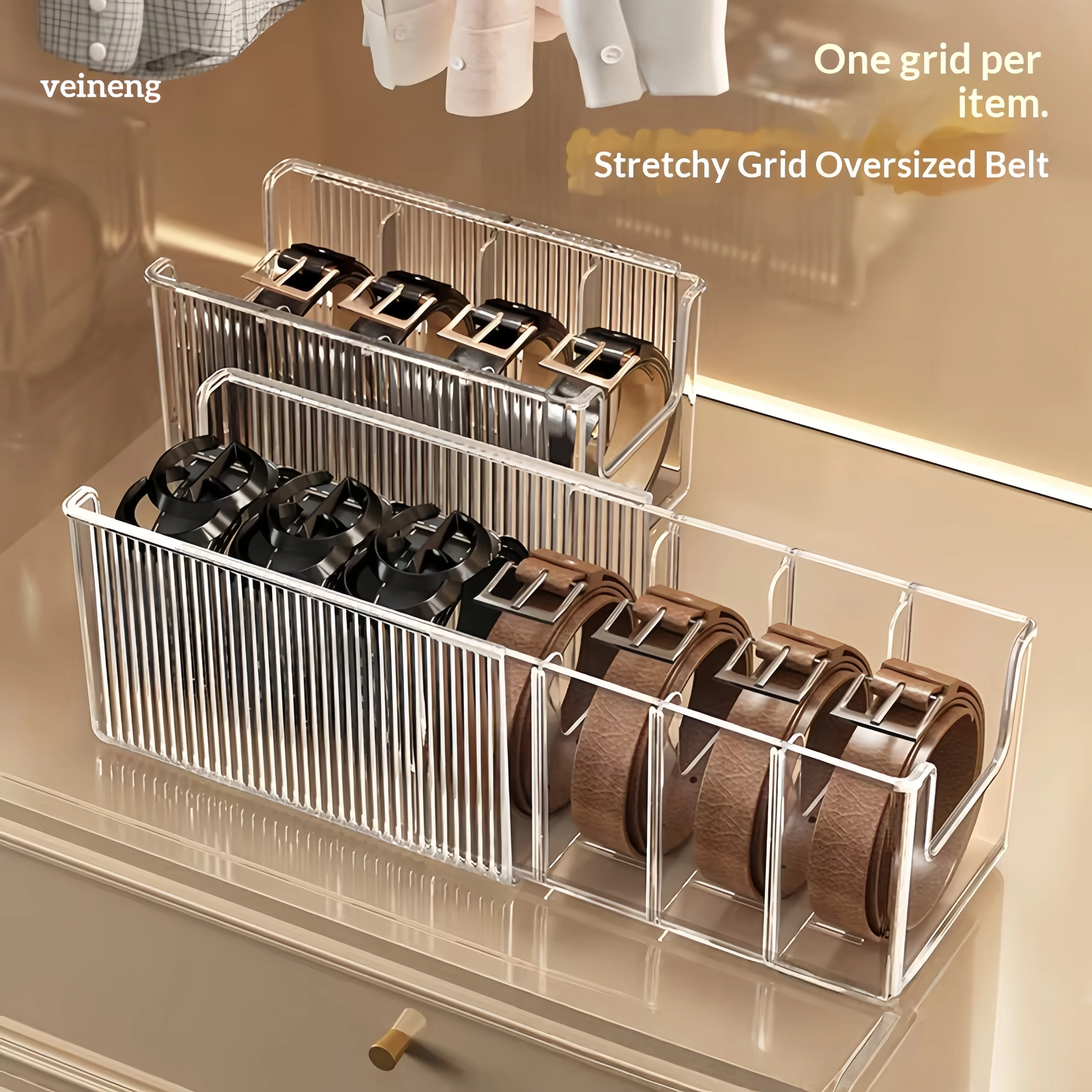 Plastic Foldable Clothing Belt Organizer Extendable Scarf Tie Mens Extra Large Display Rack Home Wardrobe Divider Box 2
