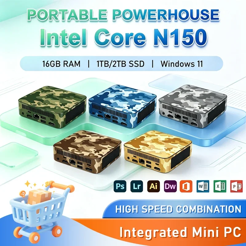 Sleek Portable Mini PC Intel Core N150 Win11 16GB RAM 1TB or 2TB SSD WiFi 6 Bluetooth 5.2 Smooth For Office And Study Work