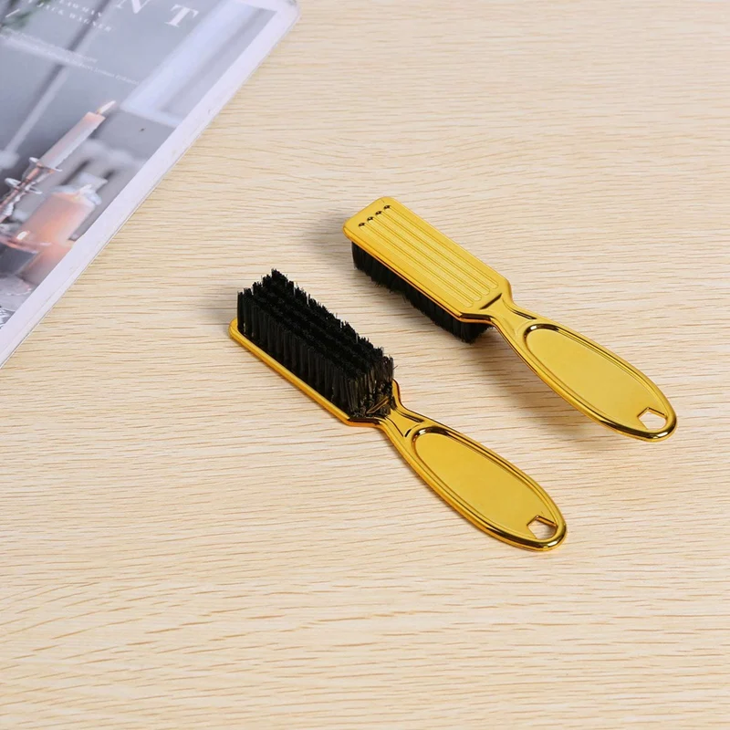 Fade Brush Comb Scissors Cleaning Brush Barber Shop Skin Fade Vintage Oil Head Shape Carving Cleaning Brush Gold 3PC