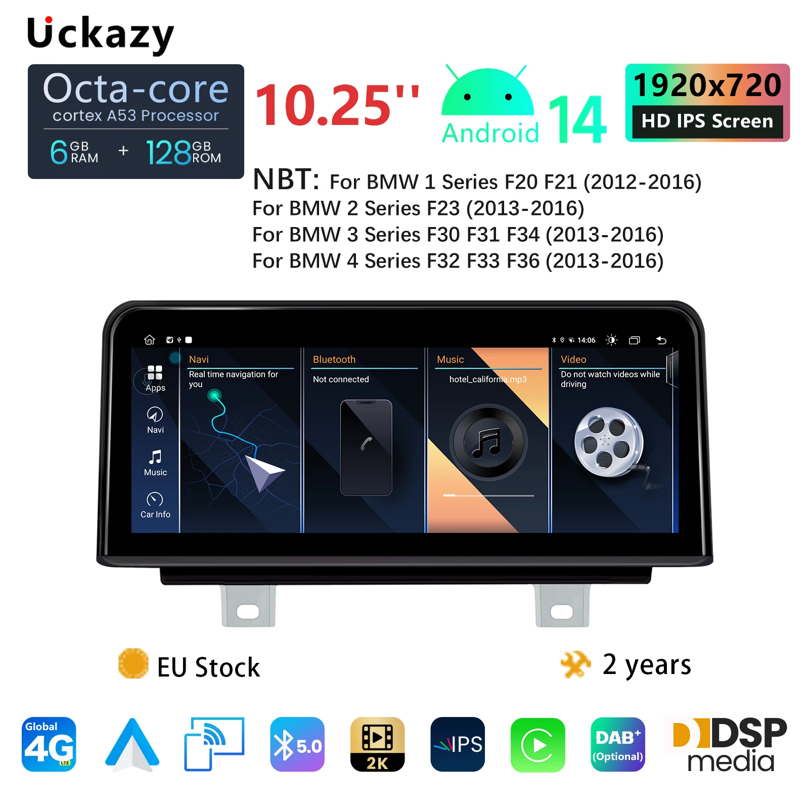 Kabelloses CarPlay Android 14 Autoradio für BMW Serie 1 2 3 4 F20 F21 F22 F30 F31 F32 F33 F34 F36 Multimedia GPS-Navigation Stereoanlage